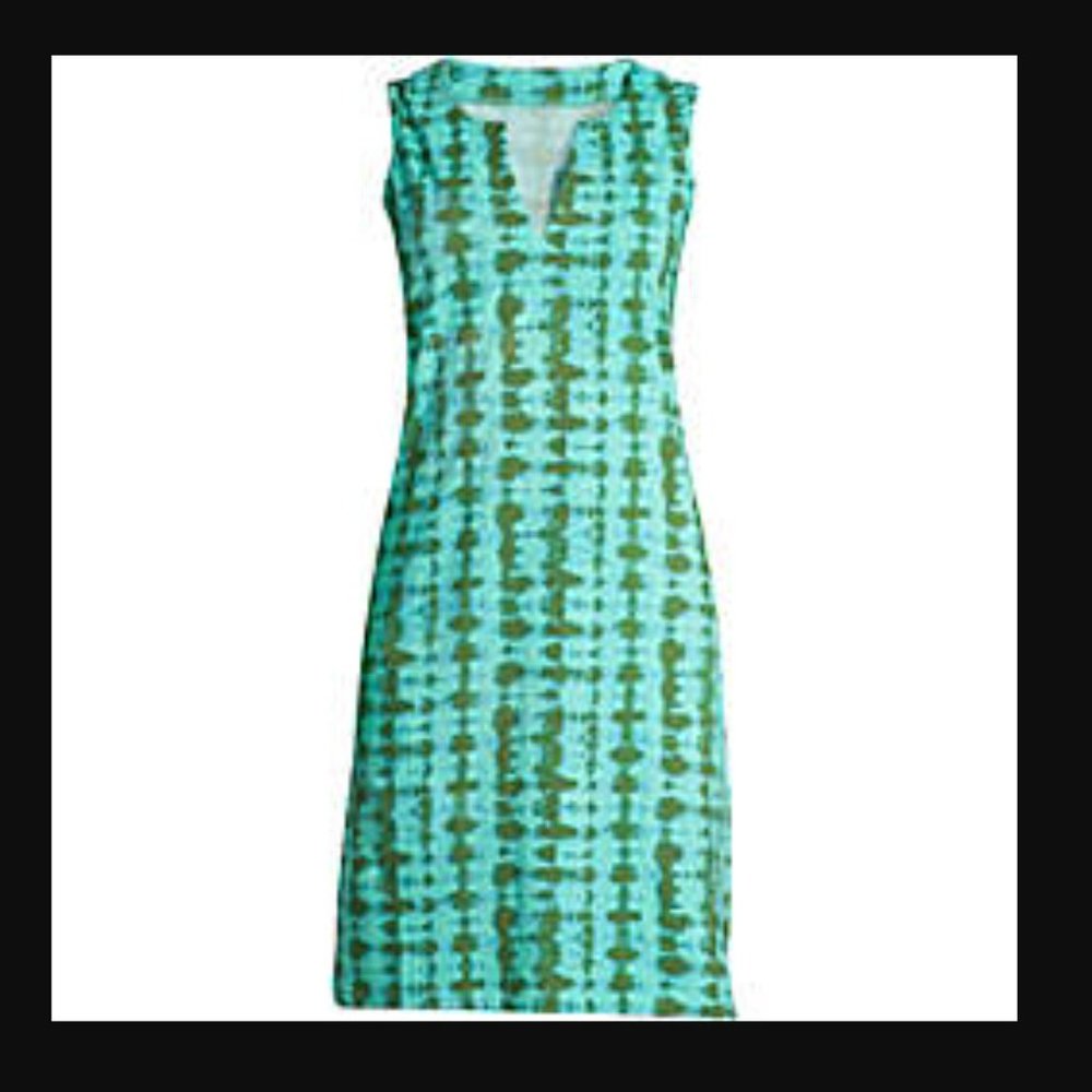 2X Plus Size Lands' End Cotton Jersey Sleeveless Swim Cover-up Dress Tie-Dye